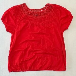 Lane Bryant Women's Plus Size 14/16 Red Blouse Short Sleeve Top 100% Cotton